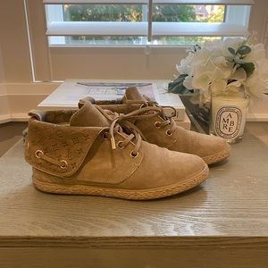 Louis Vuitton - Beige Empreinte Suede Lace Up Booties - Size 36
